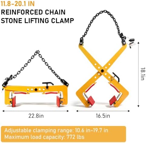 Granite Slab Lifting Clamps 772lbs, Heavy Duty Stone Lifting Clamps Jaw Opening Up to 19.68 inch, Adjustable Lifting Pliers Vertical Steel Plate Clamp Granite Curb Clamp Scissor Lifter