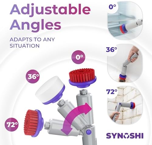 Synoshi PRO Electric Spin Scrubber with Magic Sponge, Cone Round and Steel Brushes