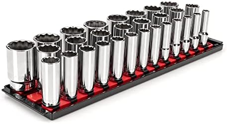TEKTON 1/2 Inch Drive 12-Point Socket Set, 29-Piece | SHD92129 | (10 - 38 mm), Deep, Socket Rail