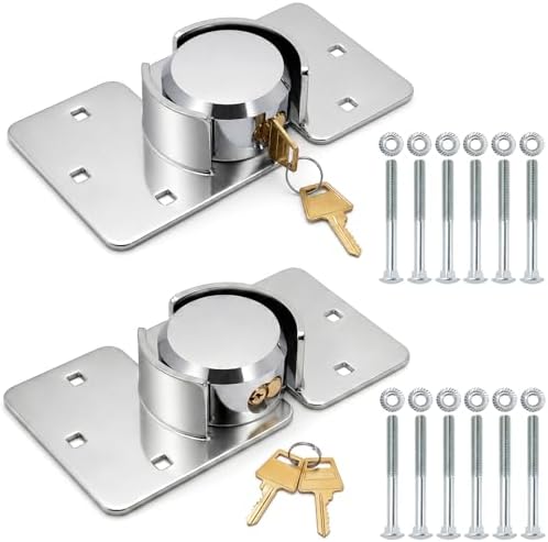 Lawei 2 Pack Van Door Lock, 73MM Heavy Duty Hidden Shackle Puck Lock with Hasp, Solid Steel Door Locks with 4 Keys for Vans, Trucks, Gates, Trailer, Garage, Cargo & Sliding Van, 6-Pin Brass Cylinder