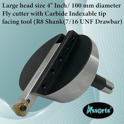 Large head size 4" Inch/ 100 mm diameter Fly cutter with Carbide Indexable tip facing tool (R8 Shank (7/16 UNF Drawbar))