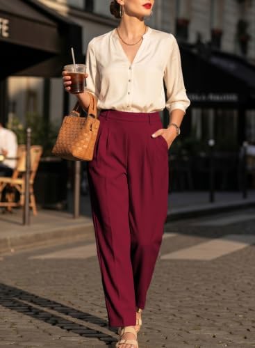 EVALESS Womens Wide Leg Barrel Pants with Pockets