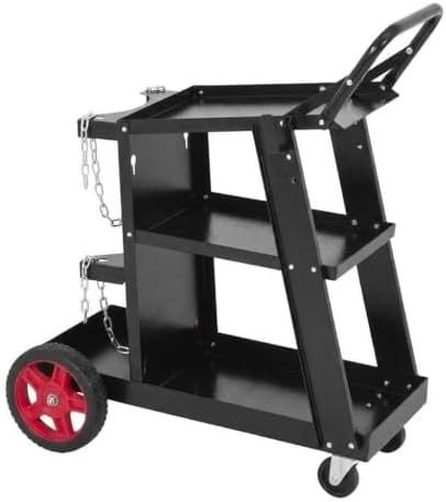 Heavy Duty Welding Cart, Rolling Welder Cart on Wheels for MIG TIG Welder & Plasma Cutter, Carbon Steel Weld Cart 220LB Capacity with Handle & Gas Tank Holder