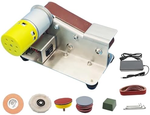 Bench Belt Sander, Mini Electric Grinder Set, 110/220V with Polishing Wheel, Grinding Wheel, Polishing Disc, 10 Sanding Belts for Woodworking, Knife Sharpening