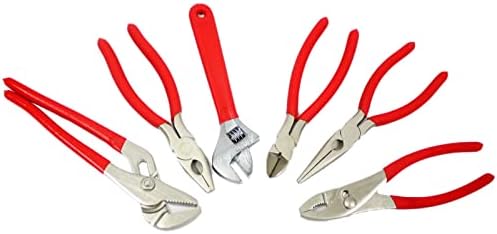 6pc Plier & Wrench Set Assortment Slip Groove Joint Slim Cutting Pipe Long Nose