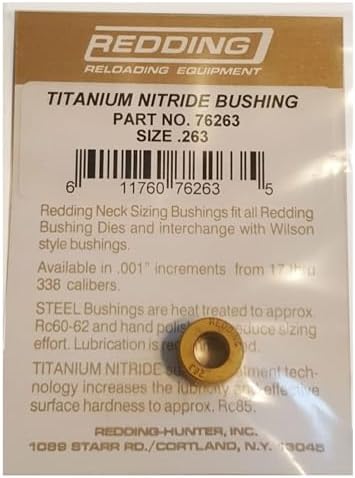 Redding Reloading Titanium Nitride 1/2'' O.D. x 3/8'' Long Neck Sizing Bushing | Precision Steel Reloading Bushing with Increased Surface Hardness & Reduced Sizing Friction