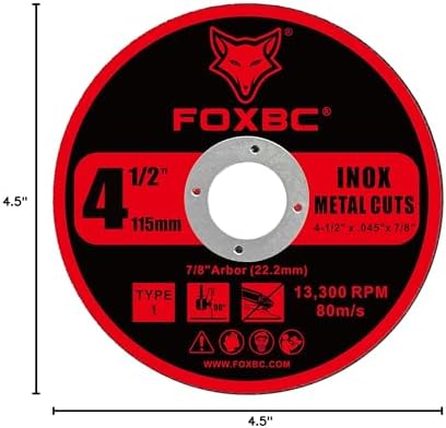 FOXBC 4-1/2 Inch Cut Off Wheel Discs for Angle Grinder, Cutting for Metal & Stainless Steel, 4-1/2" x .045" x 7/8" - 50 Pack