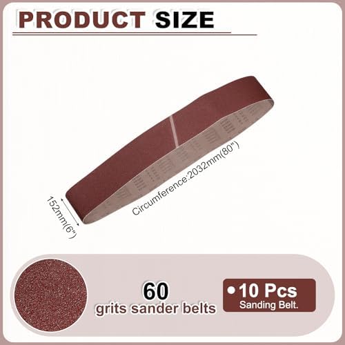 HARFINGTON 6 x 89 Inch Sanding Belts, 10 Pcs 60 Grits Aluminum Oxide Abrasive Belt Sander File Belt for Woodworking, Metal Polishing, Knife Sharpener