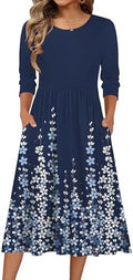 Zeagoo 3/4 Sleeve Women's Dress Casual Aline Summer Fall Midi Long Dresses
