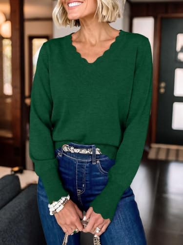 ANRABESS Sweaters for Women Lightweight Loose Fit V Neck Fall Outfits