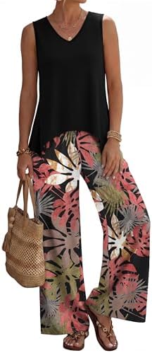 WIHOLL Two Piece Sets for Women Dressy Lounge Sets Summer Outfits Cruise Travel Beach Vacation Casual Wide Leg Pants Set