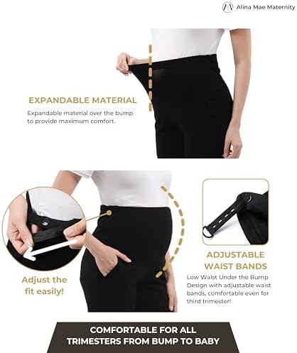 Maternity Pants Work Over The Belly with Pockets, Womens Pregnancy Dress Pants Office Clothes Trousers Stretch Summer