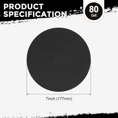 25Pcs Sanding Discs 7In 80Grit Hook and Loop Sandpapers Black