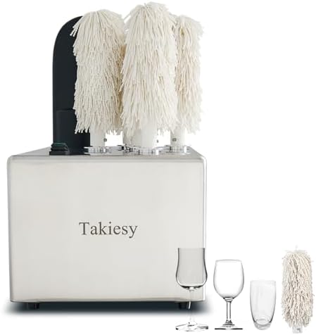 Commercial Glass Polisher Machine with 6 Microfiber Brushes, 330 Cups/Hour, 136℉ Warm Air Drying & LFGB Certified Heads, Stainless Steel Build for Wine Beer Glasses in Bar Restaurant Hotel