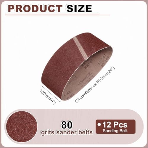 HARFINGTON 4 x 24 Inch Sanding Belts, 12 Pcs 80 Grits Aluminum Oxide Abrasive Belt Sander File Belt for Woodworking, Metal Polishing, Knife Sharpener