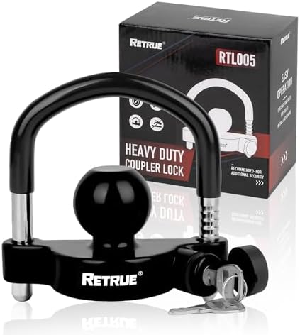 RETRUE Universal Trailer Coupler Hitch Lock, Waterproof Cover & Cap, Black
