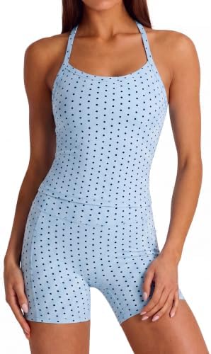 SUUKSESS Women 2 Piece Workout Sets High Waisted Biker Shorts with Pockets Built in bra Racerback Tank Tops
