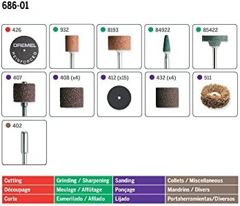 Dremel 686-01 31 Piece Sanding and Grinding Rotary Tool Accessory Kit- Includes Sanding Drums, Grinding Stones, Abrasive Buff, Cutting Discs, and a Storage Case