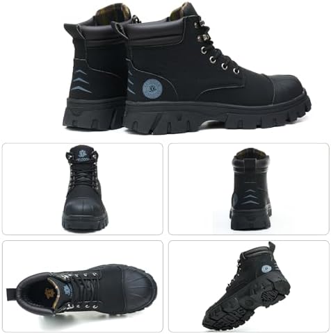 KELODON Waterproof Steel Toe Boots For Men 6 Inch Leather Steel Toe Shoes Non Slip Resistant Safety Work Boots Indestructible Lightweight Construction Boot