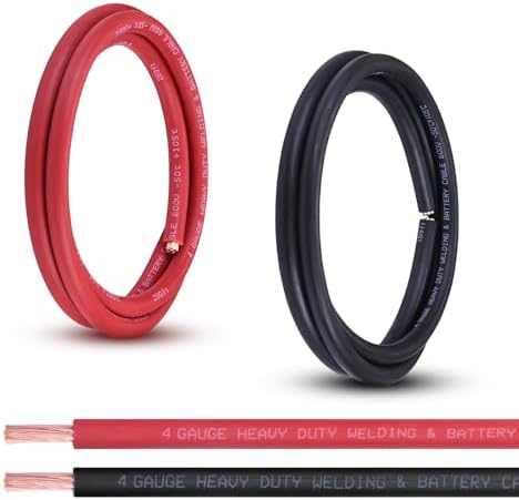 4 Gauge Battery Cable, 5FT Red + 5FT Black 4 AWG Pure Copper Wire Welding Cable, for Automotive, Battery, Solar and Generator, Standard USA OFC Wire