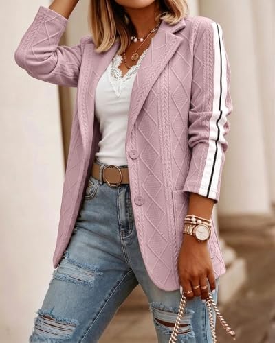 CHICME Women's Argyle Cable Jacquard Tape Sleeve Button Work Travel Blazer