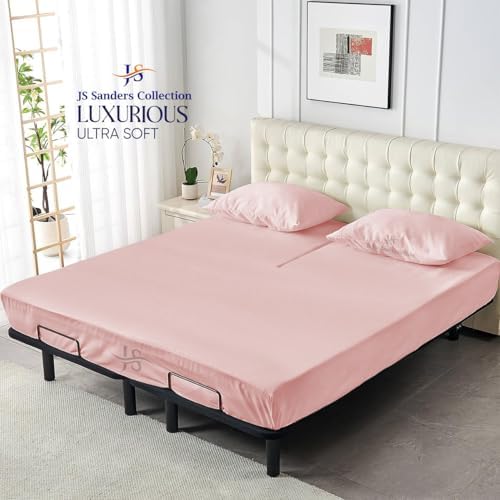 JS Sanders Collection 600TC Flex Top Queen Sheets for Sleep Number Bed - 100% Cotton 4 Pcs Top Split Queen Sheets for Adjustable Bed Queen 36 Inch Down Blush -18 Inch Deep