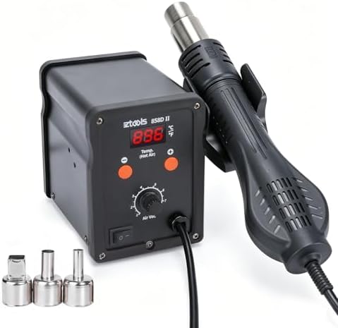 858D II Entry-Level Hot Air Rework Station Iron Kit with 3 Hot Air Nozzles (5/8/10mm), PID Temp Control, Adjustable Temp 212℉~896°F & Air Volume, °C/°F Conversion, Auto Stand-by Mode