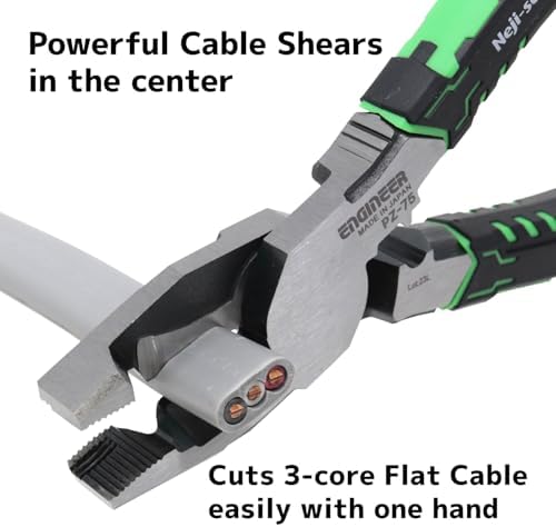 ENGINEER 8.5" Shearing Linesman Pliers Cable/Wire Cutter Blades for Electrician Work, Screw Extractor Jaws For φ0.1-0.37 inch screws (3-9.5 mm)