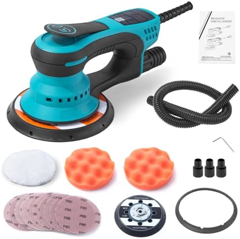 Electric Random Orbital Sander 5mm-350W Powerful Brushless Motor-With 5“/6" Hard Disk and Dust Collector-7 Variable Speed 4000-10000RPM SanderFor Polishing, Scratch Removi,Primary Wood,Panel Processin