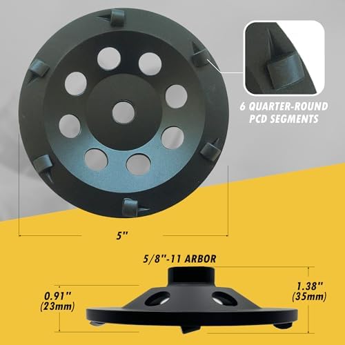 5" PCD Grinding Wheel for Epoxy, Glue, Mastic Removal, 6 PCD Segments