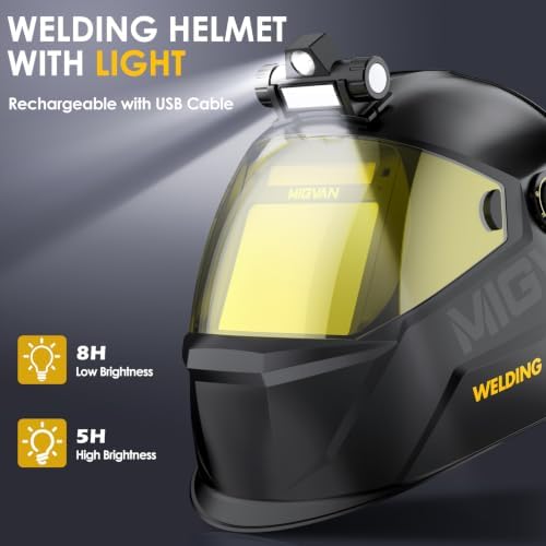 Welding Helmet Auto Darkening with Light, Welding Hood True Color Large Viewing, Welding Mask Solar/Battery Powered, Wide Shade 4/5-13 with 4 Arc Sensor, Optical Clarity for TIG MIG ARC Grind