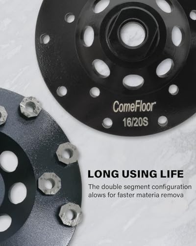 Diamond Grinding Cup Wheel for Hard Concrete Floor, Epoxy Coating Removal, 15 Aggressive Honeycomb Segments, 5 Inch 5/8”-11 Thread, 16/20 Grit