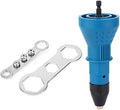 Blue Electric Rivet Gun Adapter, Cordless Drill Adapter Insert Nut Tool Riveter Adaptor Kit with 4pcs Convertible Head and 2pcs Wrench