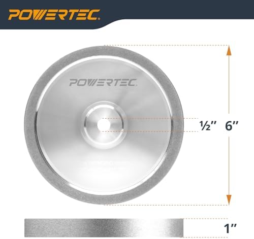 POWERTEC CBN Grinding Wheel 6 Inch 180 Grit, 1" Wide, 1/2" Arbor – Bench Grinder Sharpening Wheel for HSS Tools, Lathe Chisels, and Woodturning Tools (15704)