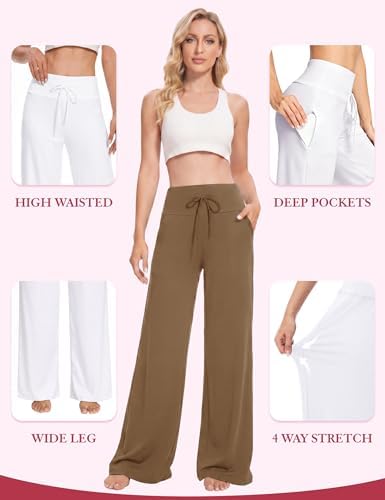 Showitty Wide Leg Pants for Women with Pockets, High Waist Yoga Lounge