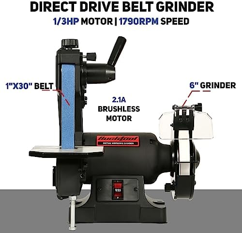 BUCKTOOL Low Speed Belt Grinder Combo for Metal,1x30" Belt,6" Grinder,2.1A