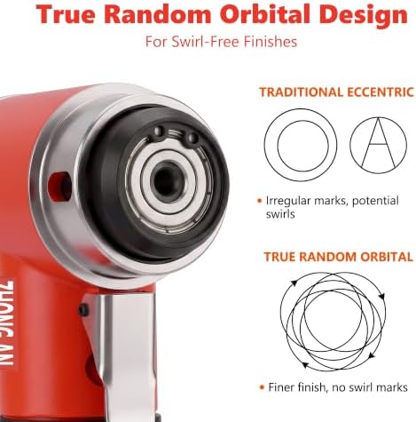 2 & 3 Inch Random Orbital Air Sander, 13,000 RPM Pneumatic DA Mini Sander with 4 Polishing Buffing Pads and 12 Sanding Discs, Air Polisher Tool for Auto Detailing, Narrow and Small Area Polishing, Red