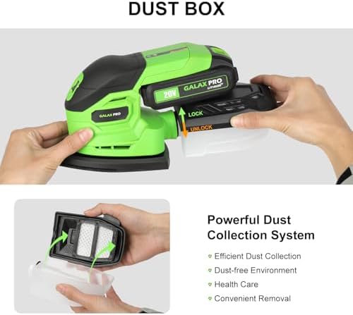 GALAX PRO 20V Cordless Detail Sander 2.0Ah Battery, 20 Pcs Sandpapers