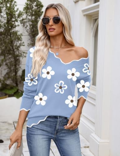 Zeagoo Women's 2026 Fall V Neck Sweater Long Sleeve Lightweight Knit Tops