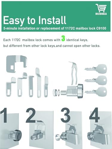 Premium L-1172C Mailbox Lock Replacement, High Security Zinc Alloy Mailbox Lock with Keys, Easy Installation & Wide Compatibility (4 Pack)