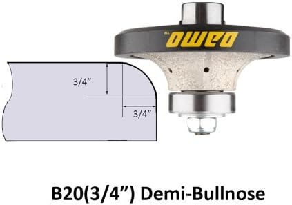 DAMO B20 3/4 inch Demi Bullnose & Half Bullnose Diamond Hand Profile Wheel, Hand Profiler, Coarse Grit Router Bit, 5/8-11 Thread, for Granite, Concrete, Marble, and Countertop Edge