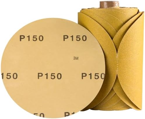 CowboyBOB 100 PCS 6 Inch Gold PSA Sanding Discs 150 Grit Self Adhesive Sticky-Back Sandpaper for DA Sander Finishing Abrasive Sand Paper Woodworking Wood Metal Sanding Disc Roll