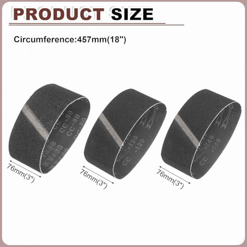 HARFINGTON 3 x 18 Inch Sanding Belts, 18 Pcs 80/120/240 Grit Silicon Carbide Abrasive Belt Sander File Belt for Woodworking, Metal Polishing, Knife Sharpener