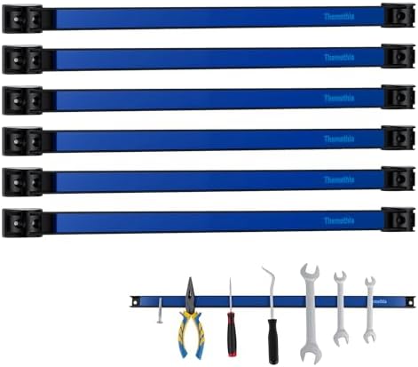18" Magnetic Tool Holder Strip, 6 Pieces Blue Metal Tool Organizer Rack with Stainless Steel Surface, Magnet Bar for Garage Workshop, Easy To Install with Mounting Screws
