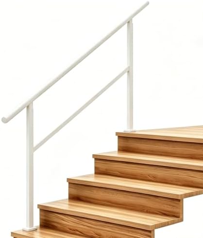 Hand Rails for Outdoor Steps，Stair Handrail & Indoor Stair Railing Kit，Railings for Outdoor Steps for Fence & Outdoor Steps (1, White-Straight, 5 Step)