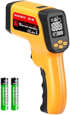 Non-Contact Infrared Thermometer Gun, High Accuracy -58°F to 1472°F, Adjustable Emissivity, Ir Thermometer with Backlit LCD, Over-Temp Alarm, Laser Temperature Gun for Cooking,BBQ,HVAC