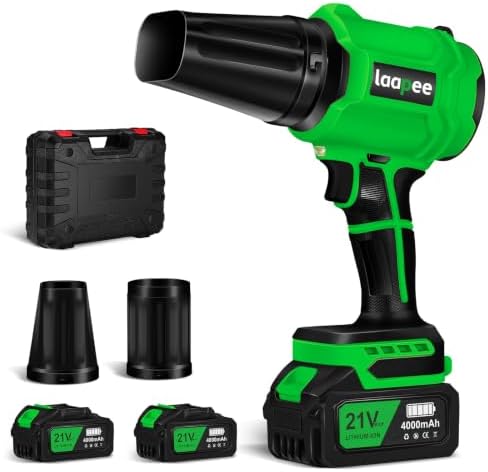 Leaf Blower Cordless,Battery Powered 800,000 RPM Electric Leaf Blower with 2 x 4.0Ah Battery and Charger Handheld Blowers for Lawn Care,Dust,Snow,Car Blowing Water with 2 Extended Nozzle,Dark Green