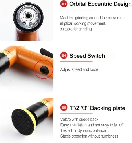 Mini Air Random Orbital Sander, 22000 RPM Pneumatic Polisher with 3 Pads