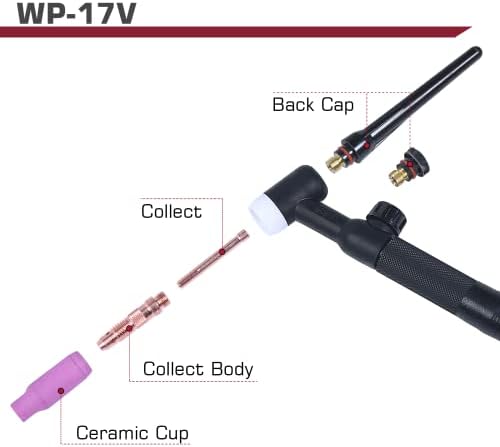 ARCCAPTAIN TIG Welding Gun, WP-17V Argon TIG Torch with 13 FT Red Air Hose