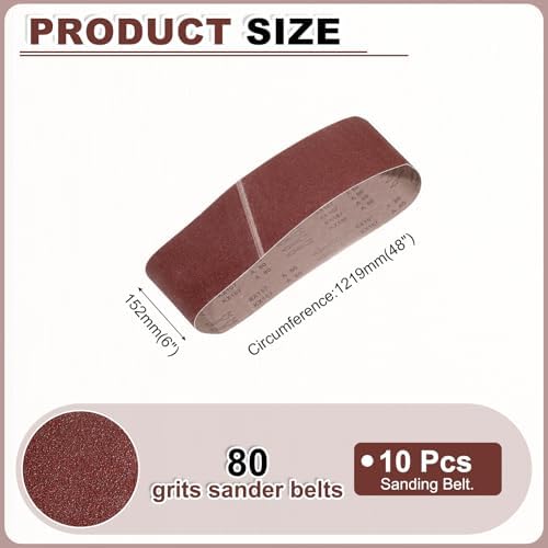 HARFINGTON 6 x 48 Inch Sanding Belts, 10 Pcs 80 Grits Aluminum Oxide